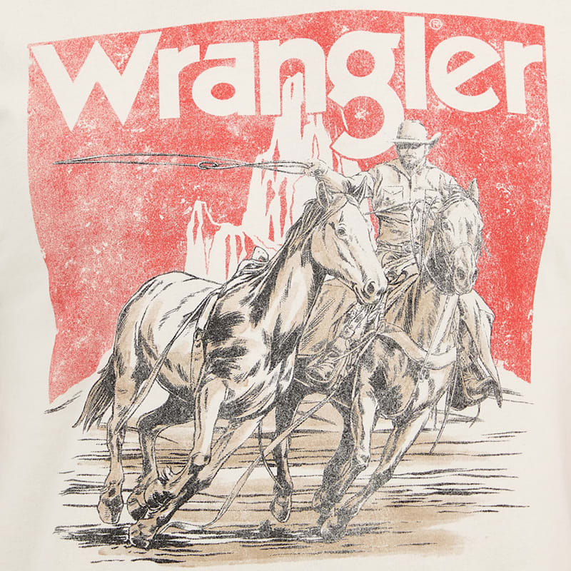 ◆Wrangler◆ Cowboy In The Desert TShirt Ivory Wrangler Retro Women's White Desert Roping Graphic T-Shirt
