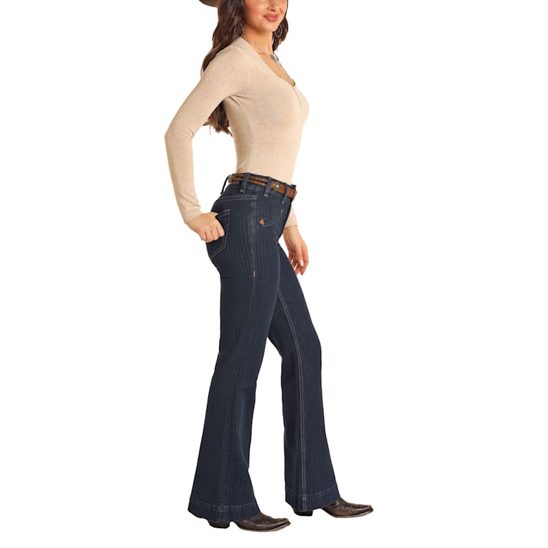 ファイブスタ Deep 5IVE BOUBON 16×8J +35 PCD100 Rock & Roll Denim Women's Dark Wash Curved Arrow Pocket