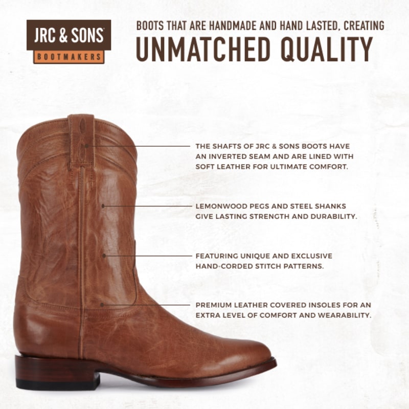 JRC & Sons Men's Todd Mad Dog Goat Leather Round Toe Roper
