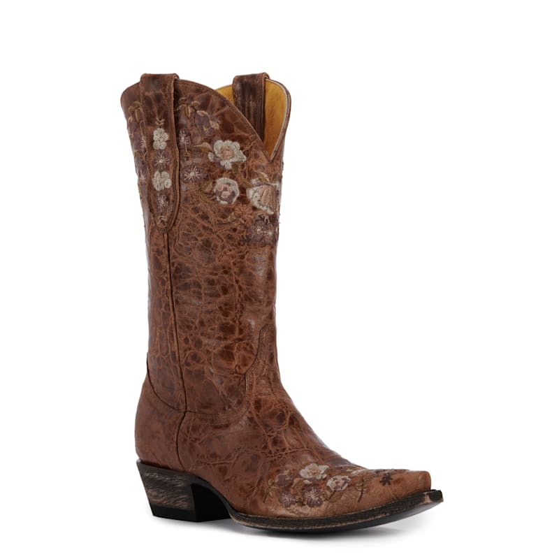Cavender's Women's Brown with Floral Embroidery Snip Toe