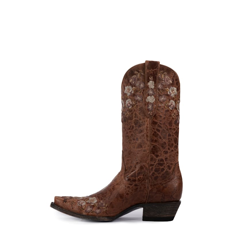 Cavender's Women's Brown with Floral Embroidery Snip Toe