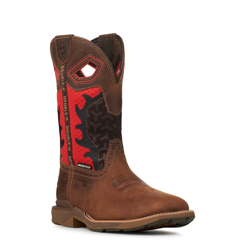 Double H Men's Brown and Red Waterproof Square Composite Toe