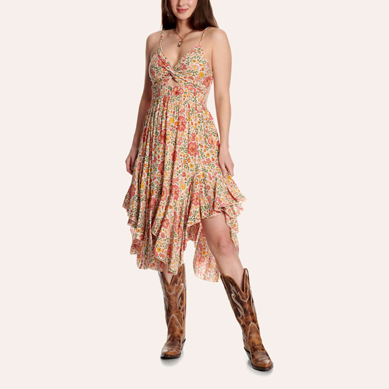 Angie Women's Ivory Floral Print Twist Front Dress I Cavender's