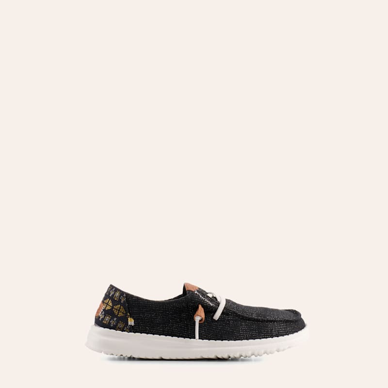 ®️uuuu65 Hey Dude Women's Wendy Black and Silver Metallic Moc Toe