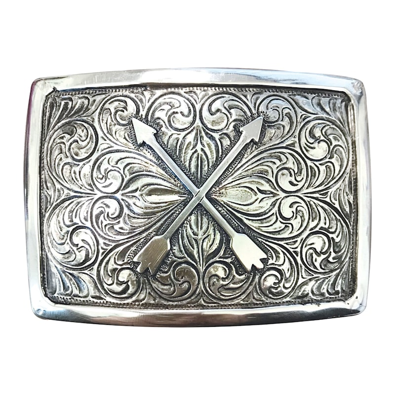 AndWest = Silver Crossed Arrows Etched Belt Buckle