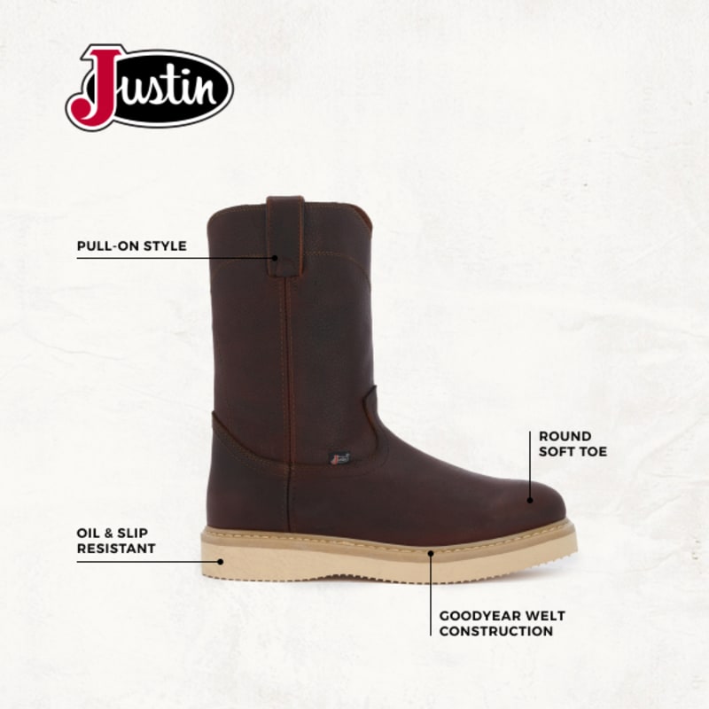 JOCHUM ぽぽ Justin Men's Axe Tan Mahogany Round Toe Work Boot