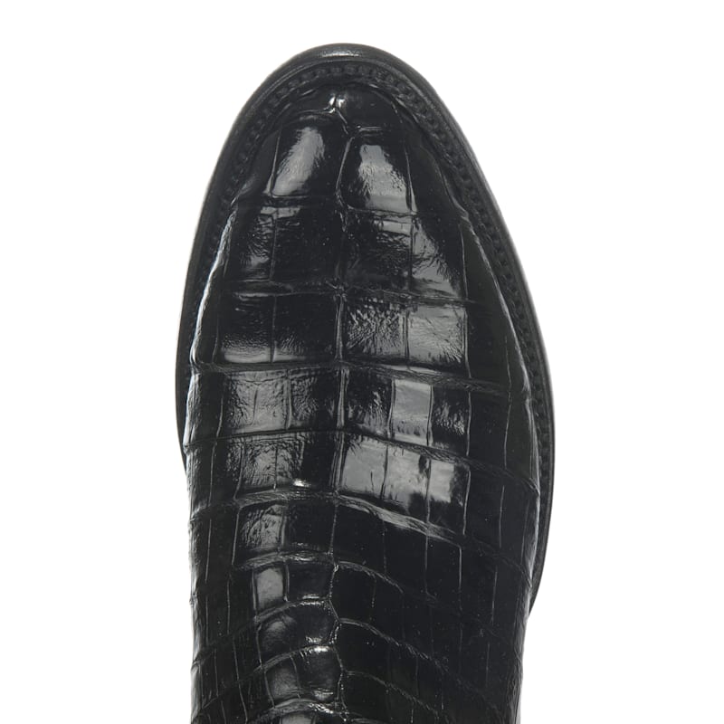 38 Lucchese Men's Black Ultra Caiman Belly R-Toe Exotic Cowboy