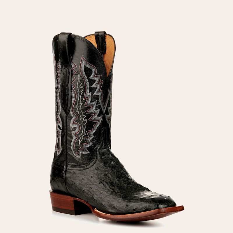 Lucchese 黒タグ 7 1/2D ブラック オーストリッチ ルケーシー Lucchese Men's Black Full Quill Ostrich Wide Square Toe Exotic