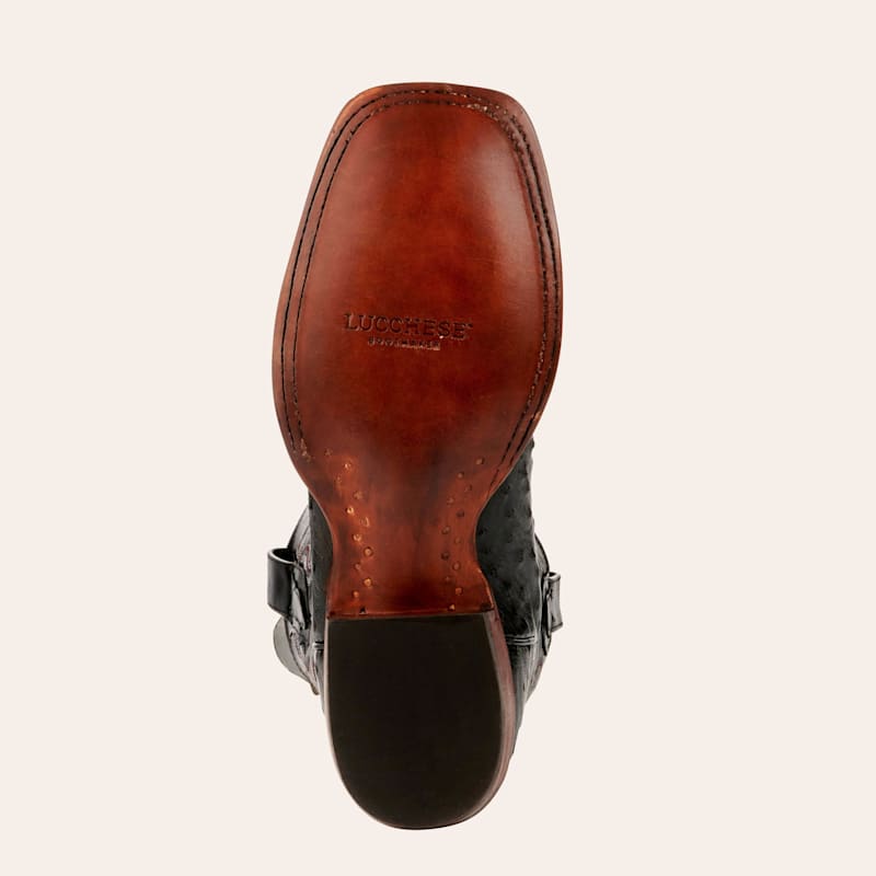 Lucchese Men's Black Full Quill Ostrich Wide Square Toe Exotic