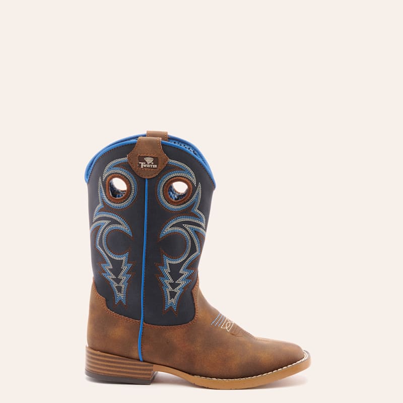Twister Kids Ben Brown and Navy Square Toe Cowboy Boots
