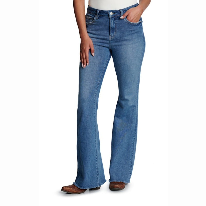 Rockin' C Women's Light Wash High Rise Distress Flare Jeans