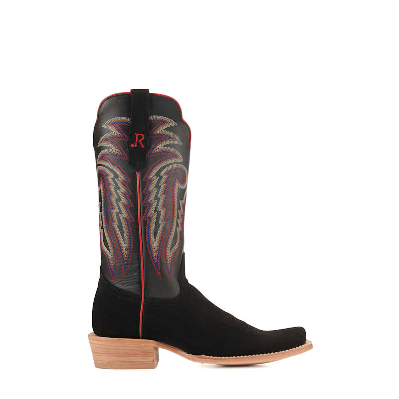R Watson Men's Black Rough Out and Black Punchy Square Toe