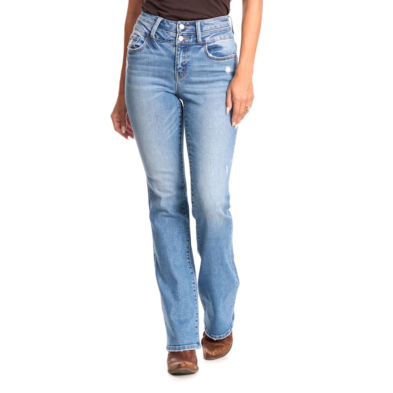Vervet Women's Light Wash Double Waistband Boot Cut Jeans
