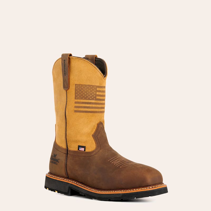 udaman Thorogood Men's Brown and Tan USA Flag Composite Toe Work
