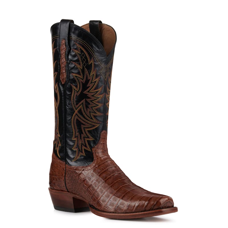 Tony Lama Men's Black and Brown Caiman Belly Punchy Square