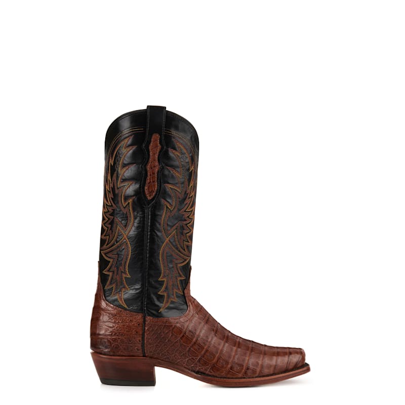 Tony Lama Men's Black and Brown Caiman Belly Punchy Square