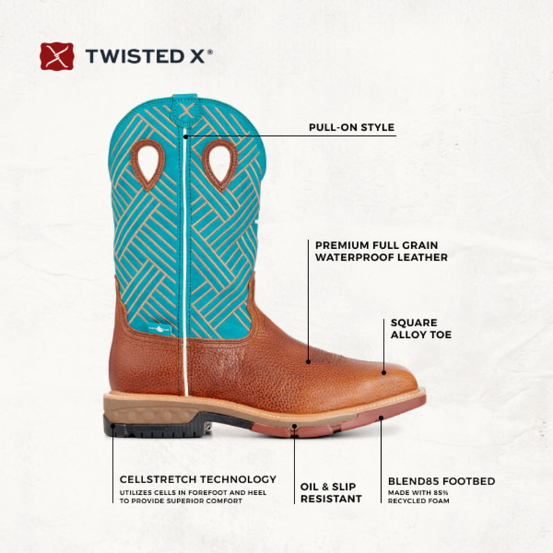 Twisted X Men's Tango Tobacco and Turquoise CellStretch Wide