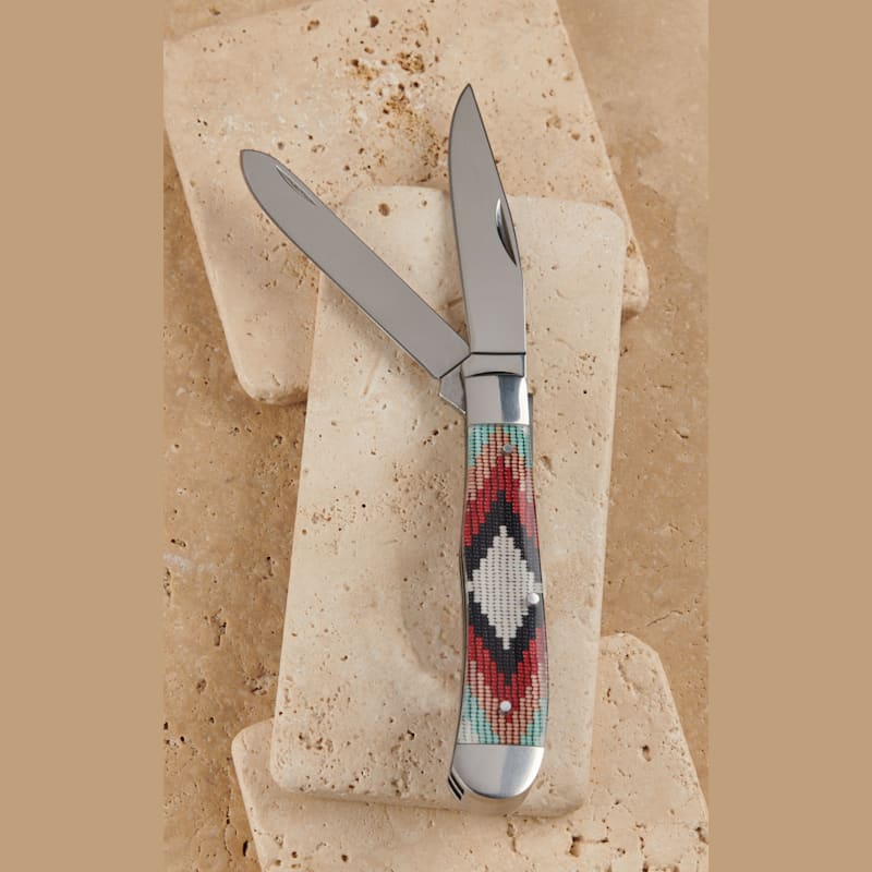 Circle SH Cutlery Beaded Aztec Resin Handle Trapper Knife