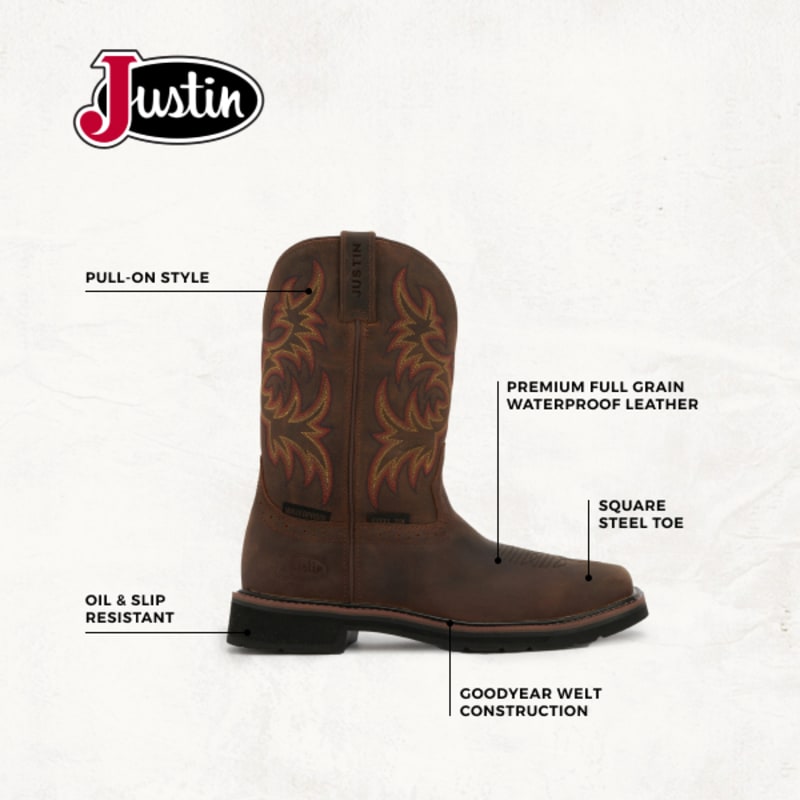 Justin Men's Stampede Driller Dark Brown Waterproof Square Steel