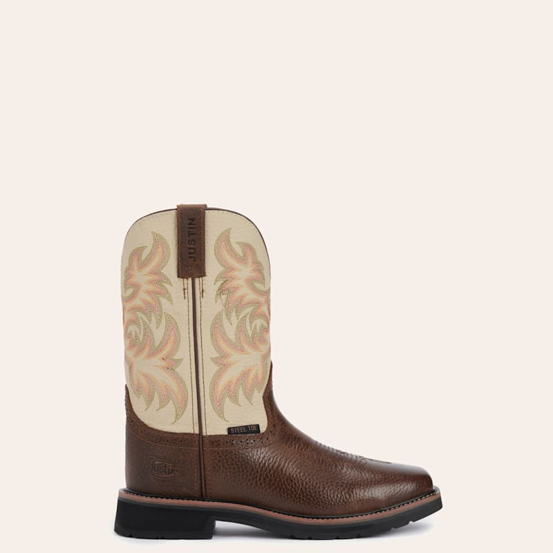Justin Men's Stampede Driller Rich Brown and Ivory Square Steel