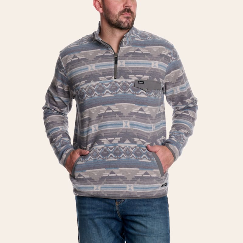 Rafter C Men's Gray Aztec Print Quarter Zip Sweater | Cavender's