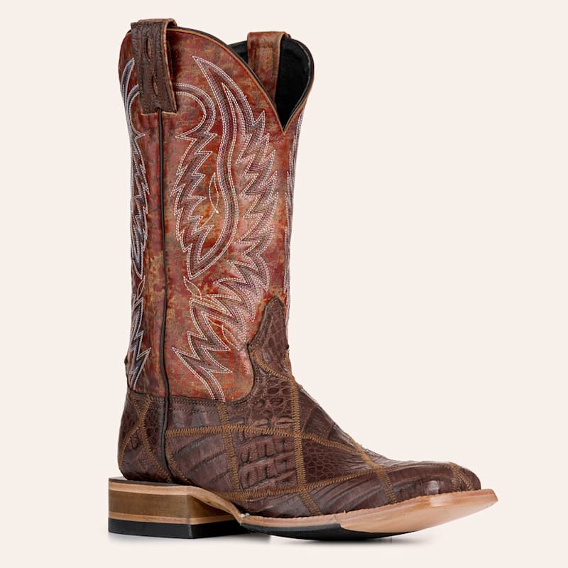 Cavender's Men's Driscoll Cigar & Rust Caiman Patchwork Wide