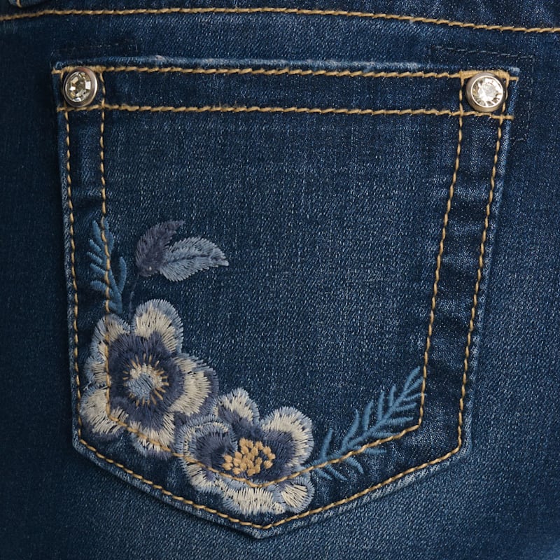 Miss Me Women's Dark Wash Mid Rise Floral Embroidered Bootcut 32