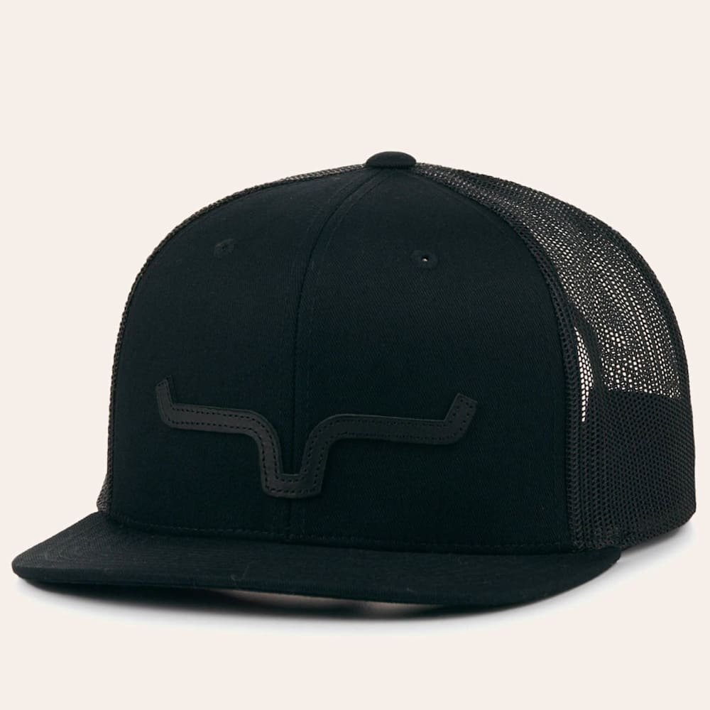Kimes Ranch Black Leather Logo on Black ATG Trucker Cap