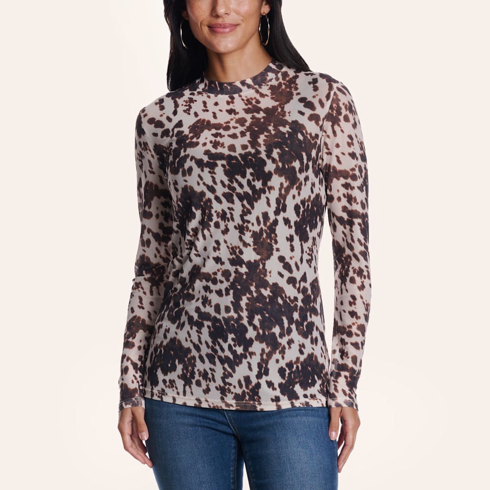 Rockin' C Women's Cow Print Long Sleeve Mesh Top | Cavender’s